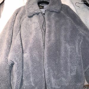 urban outfitters grey teddy jacket